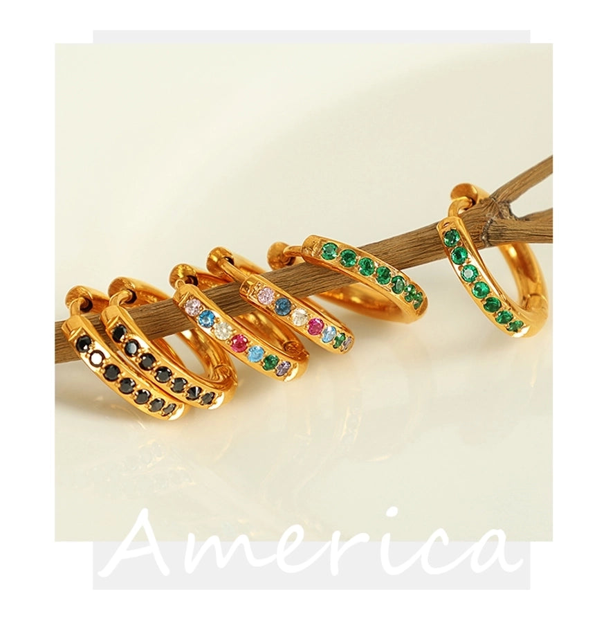 1 Pair IG Style Elegant French Style Round Polishing Plating Inlay 304 Stainless Steel Rhinestones 18K Gold Plated Earrings