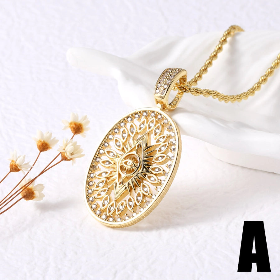 Jewelry Modern Style Simple Style Cross Eye Snake 201 Stainless Steel Copper Agate Zircon 18K Gold Plated Hollow Out Inlay Pendant Necklace