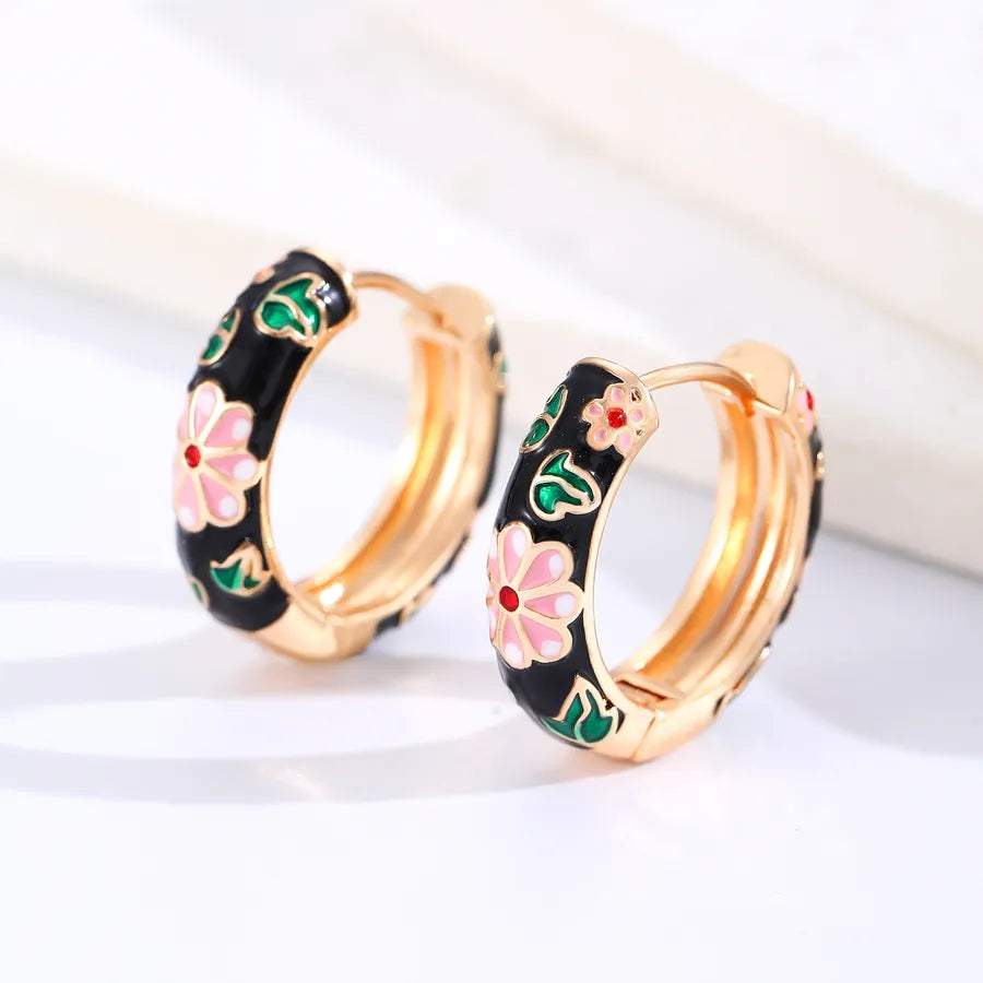 1 Pair Casual Elegant Lady Flower Enamel Copper Earrings