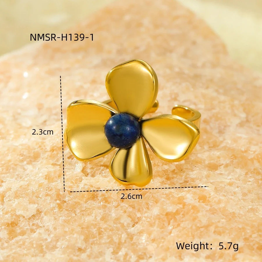 Jewelry Elegant Retro Flower 304 Stainless Steel Natural Stone Pearl Inlay Open Rings