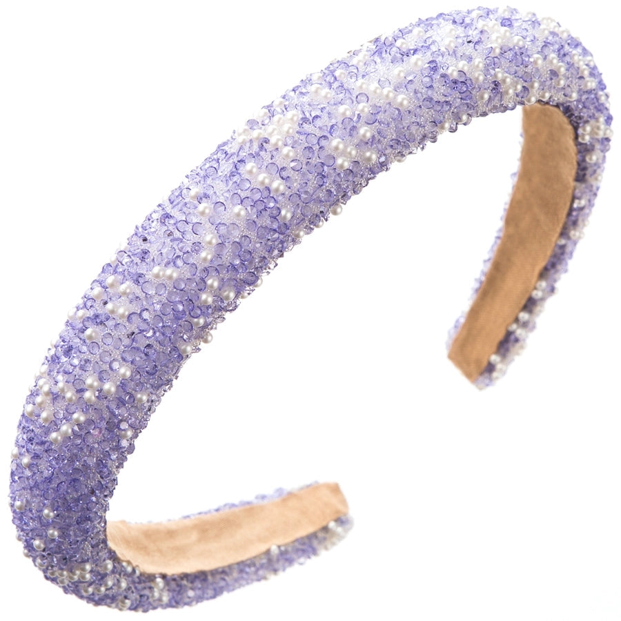 Women's Cute Sweet Classic Style Solid Color Sponge Inlay Rhinestones Pearl Hair Band