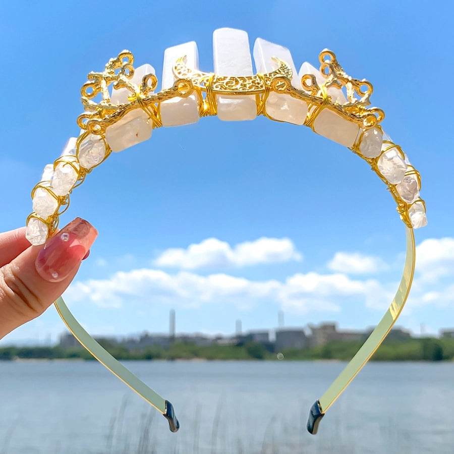 Women's Luxurious Queen Bridal Moon Alloy Knitting Natural Stone Hair Band