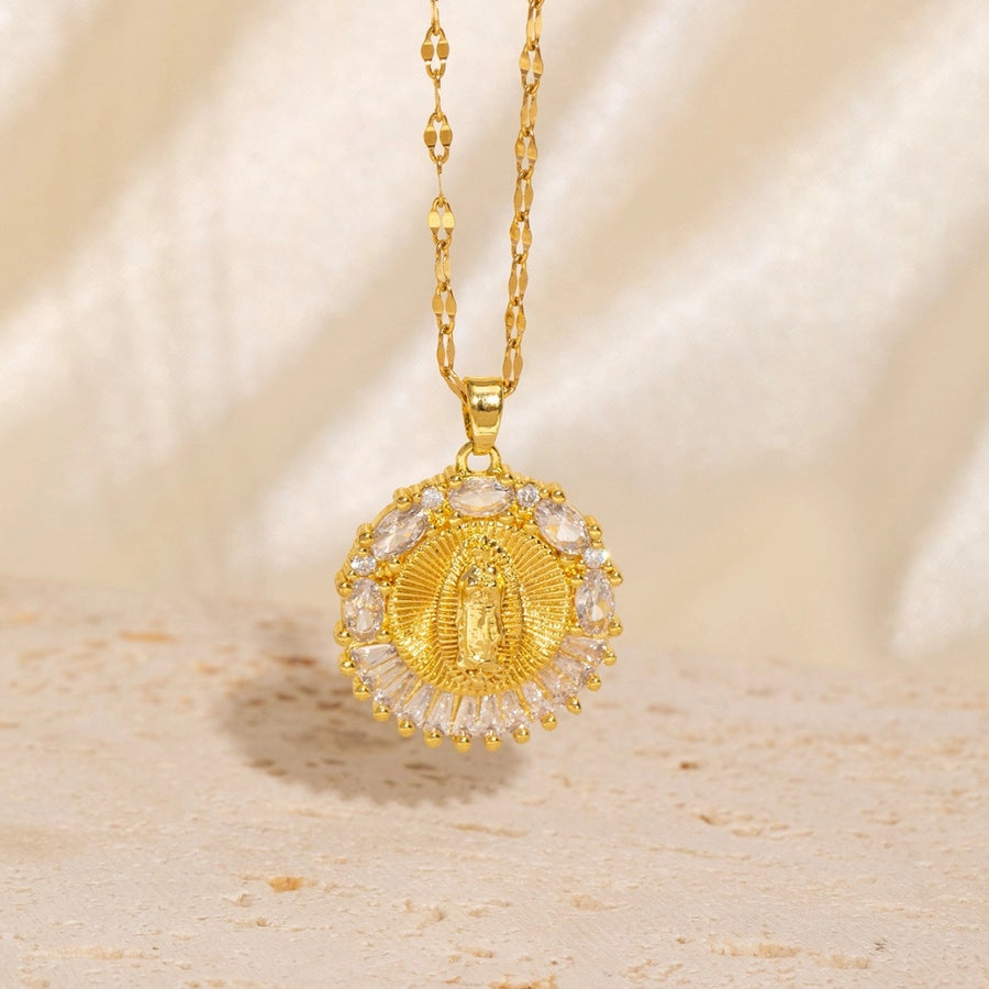 Copper Plating Geometric Virgin Mary Pendant Necklace