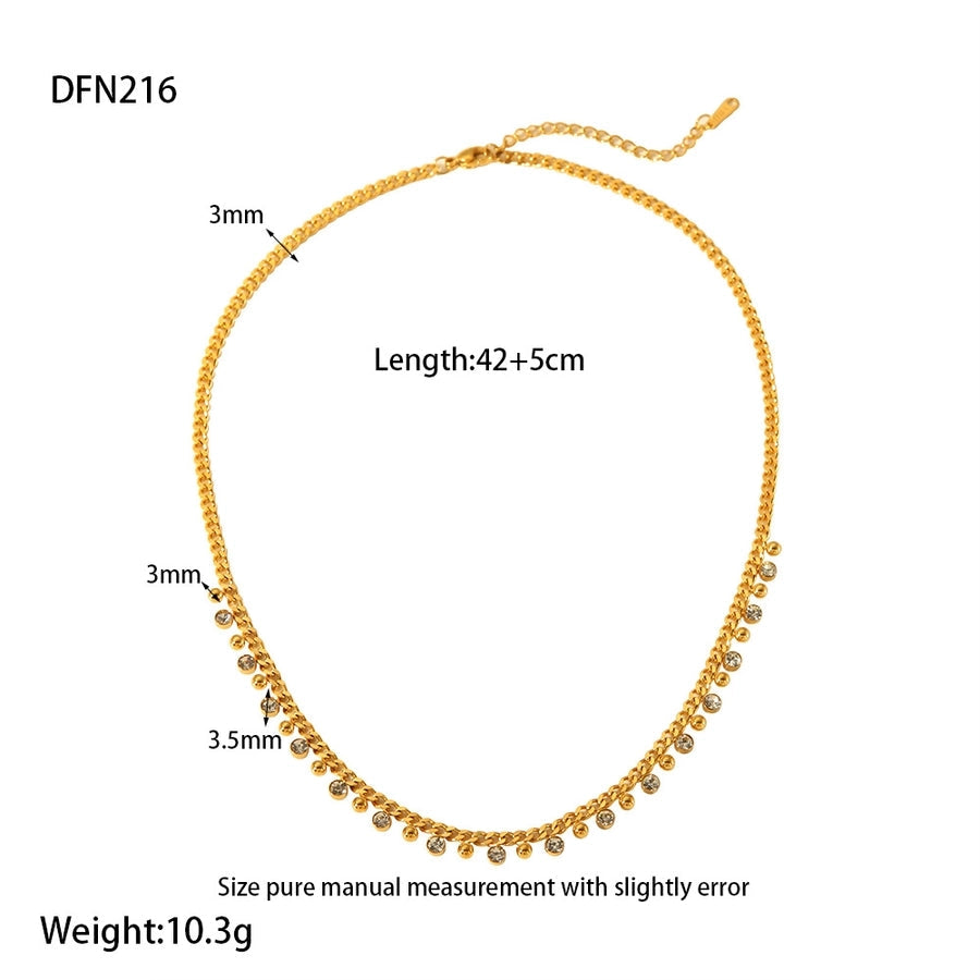Jewelry IG Style Simple Style Geometric Solid Color Titanium Steel Rhinestones 18K Gold Plated Plating Necklace