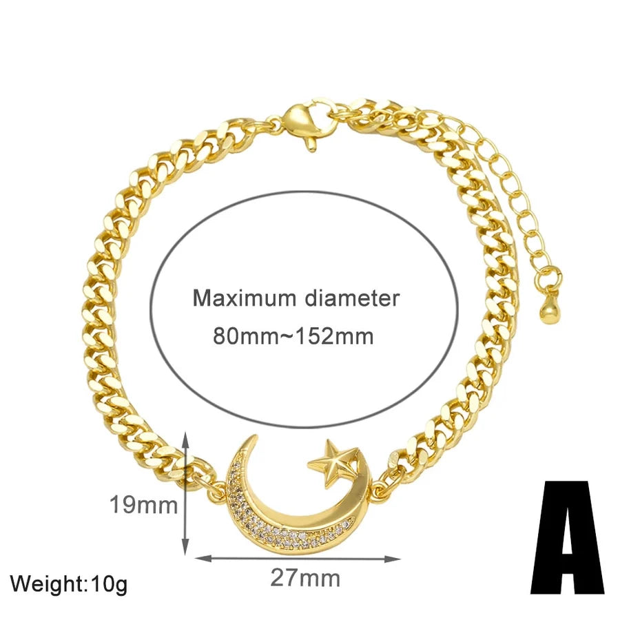 Copper 18K Gold Plated Inlay Star Moon Zircon Bracelets