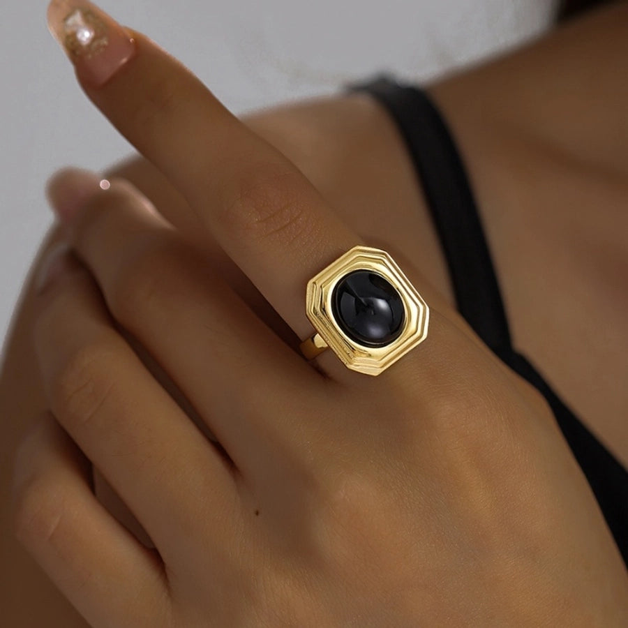 Jewelry Classical Retro Vintage Style Geometric 304 Stainless Steel Natural Stone Inlay Rings