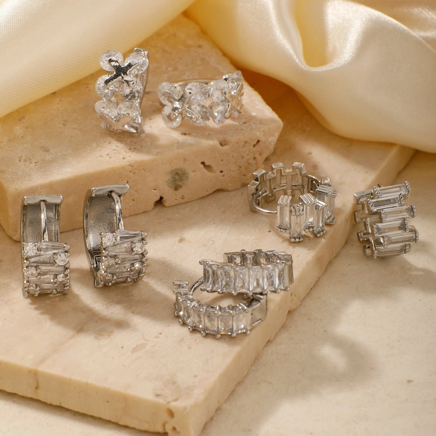 1 Pair Elegant Basic Round Inlay Copper Zircon Rhodium Plated Ear clip