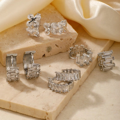 1 Pair Elegant Basic Round Inlay Copper Zircon Rhodium Plated Ear clip