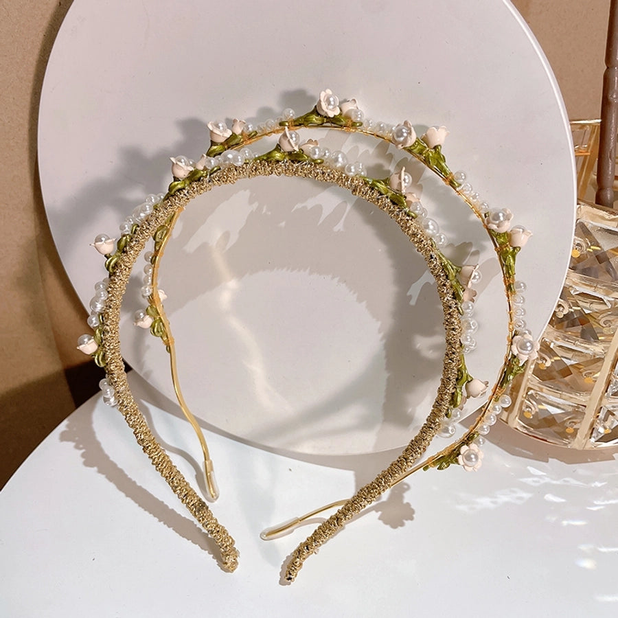 women's fairy style sweet waves flower imitation pearl alloy hair band