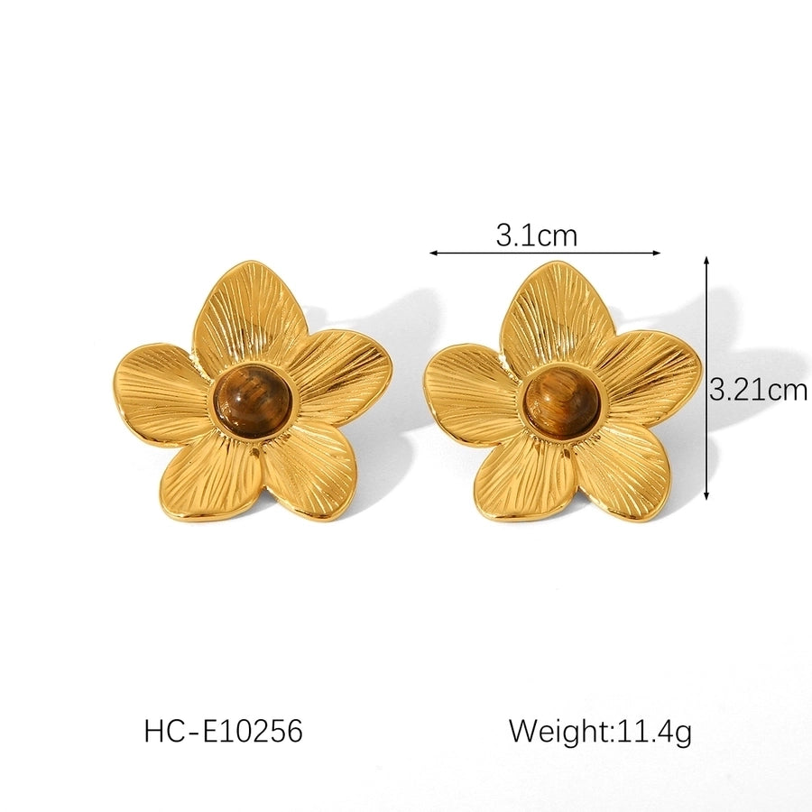 1 Pair IG Style Flower Plating Inlay 304 Stainless Steel Pearl 18K Gold Plated Ear Studs