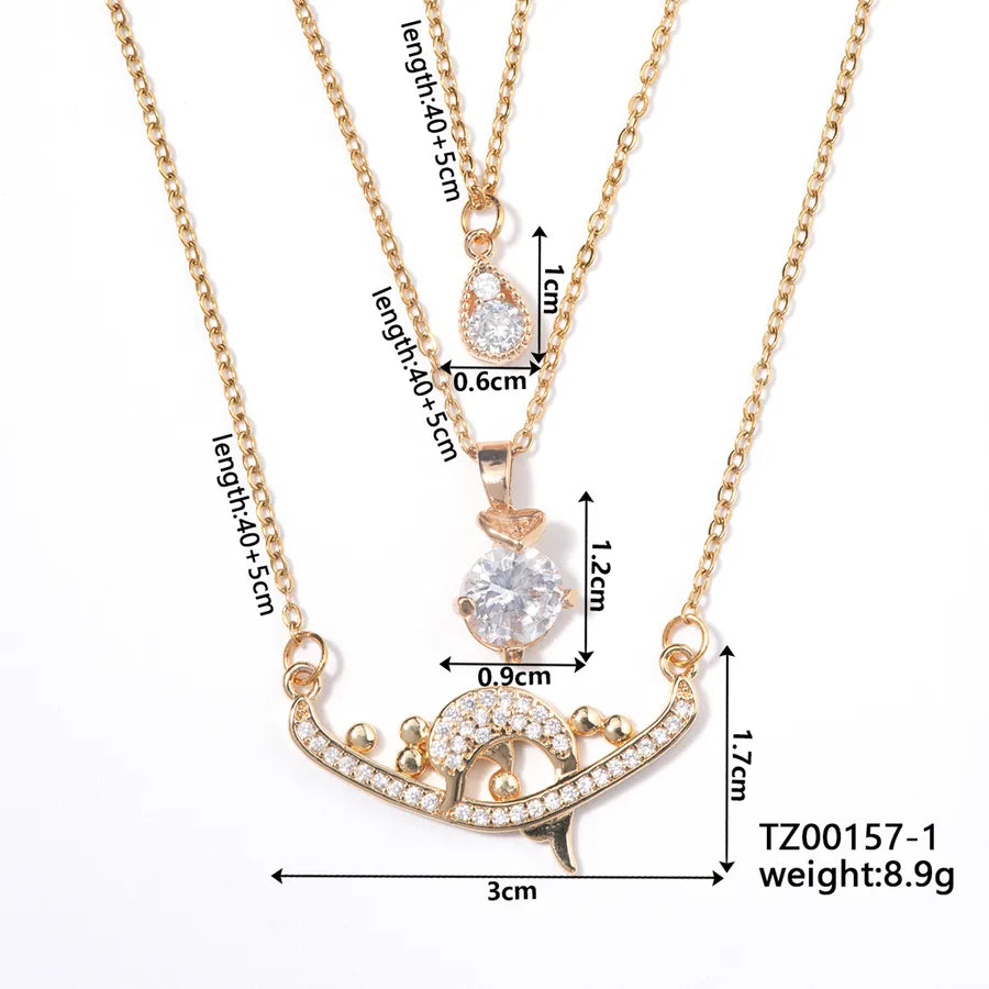 Wholesale Jewelry Simple Style Classic Style Animal Water Droplets 304 Stainless Steel Copper Zircon K Gold Plated Inlay Pendant Necklace cable chain