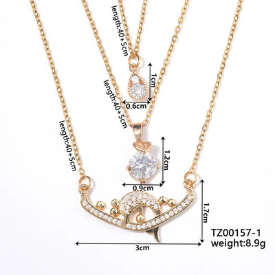 Wholesale Jewelry Simple Style Classic Style Animal Water Droplets 304 Stainless Steel Copper Zircon K Gold Plated Inlay Pendant Necklace cable chain