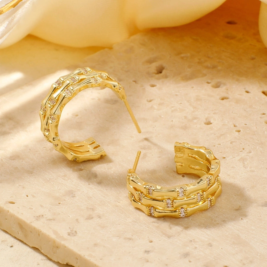 1 Pair Elegant Lady Shiny Geometric Inlay Copper Zircon K Gold Plated Rhodium Plated Earrings