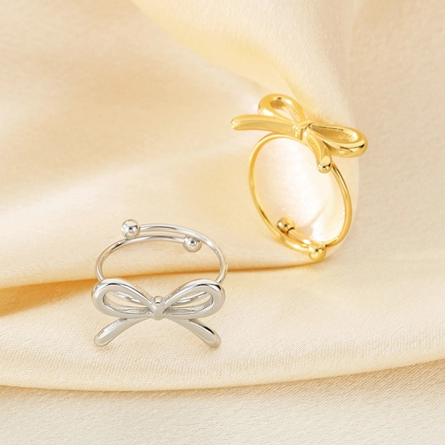 Jewelry Simple Style Bow Knot 304 Stainless Steel 18K Gold Plated Open Rings