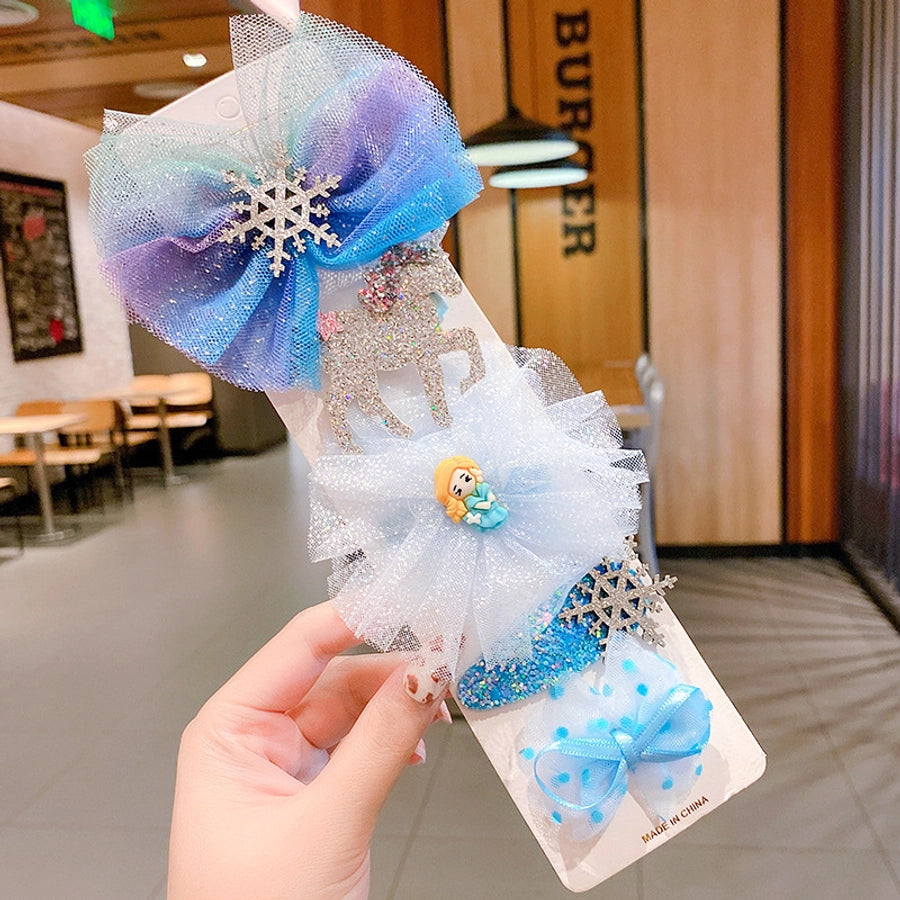 cute rabbit rainbow bow knot alloy gauze hair clip 1 set