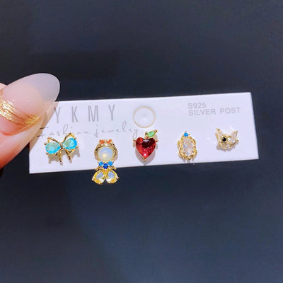 5 Pieces Set Sweet Cartoon Copper Ear Studs