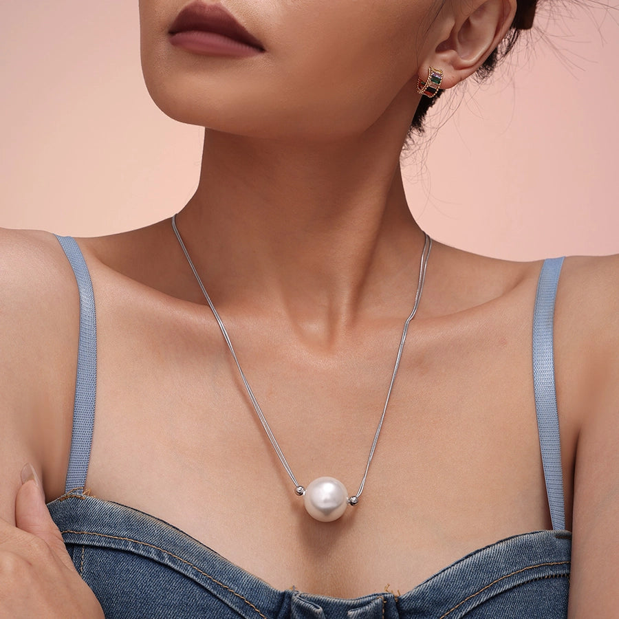 Elegant Luxurious Baroque Style Geometric 18K Gold Plated Imitation Pearl Titanium Steel  Pendant Necklace