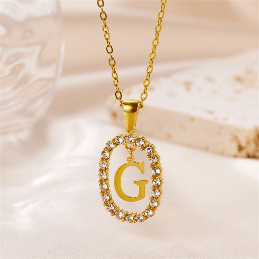 Jewelry Sweet Simple Style Artistic Letter 304 Stainless Steel Artificial Diamond Inlay Pendant Necklace