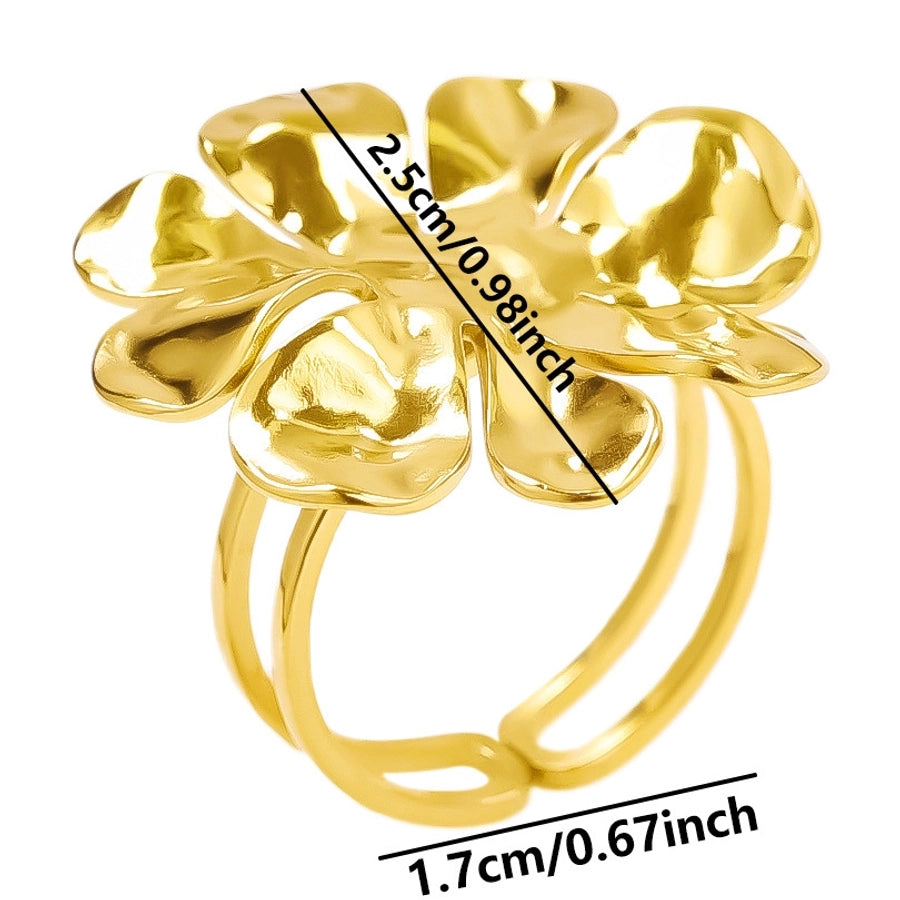Jewelry Cute Geometric Flower 304 Stainless Steel 18K Gold Plated Irregular Polishing Adjustable Ring