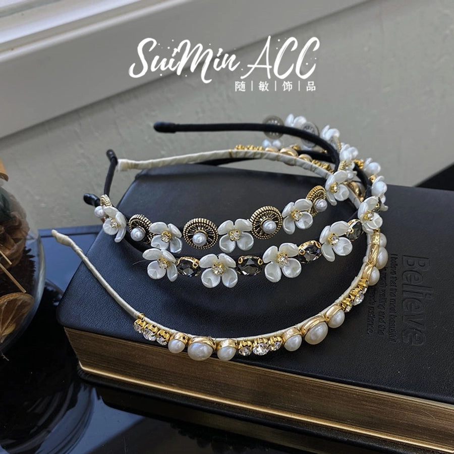 korean version pearl flower full diamond headband