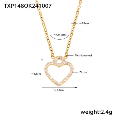 Jewelry Elegant Luxurious Vacation Heart Shape Titanium Steel 18K Gold Plated Plating Jewelry Set