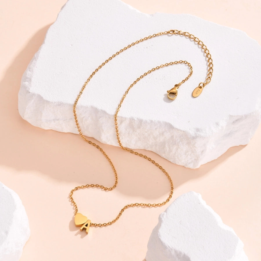 Jewelry Simple Style Commute Letter Heart Shape 201 Stainless Steel Plating Pendant Necklace