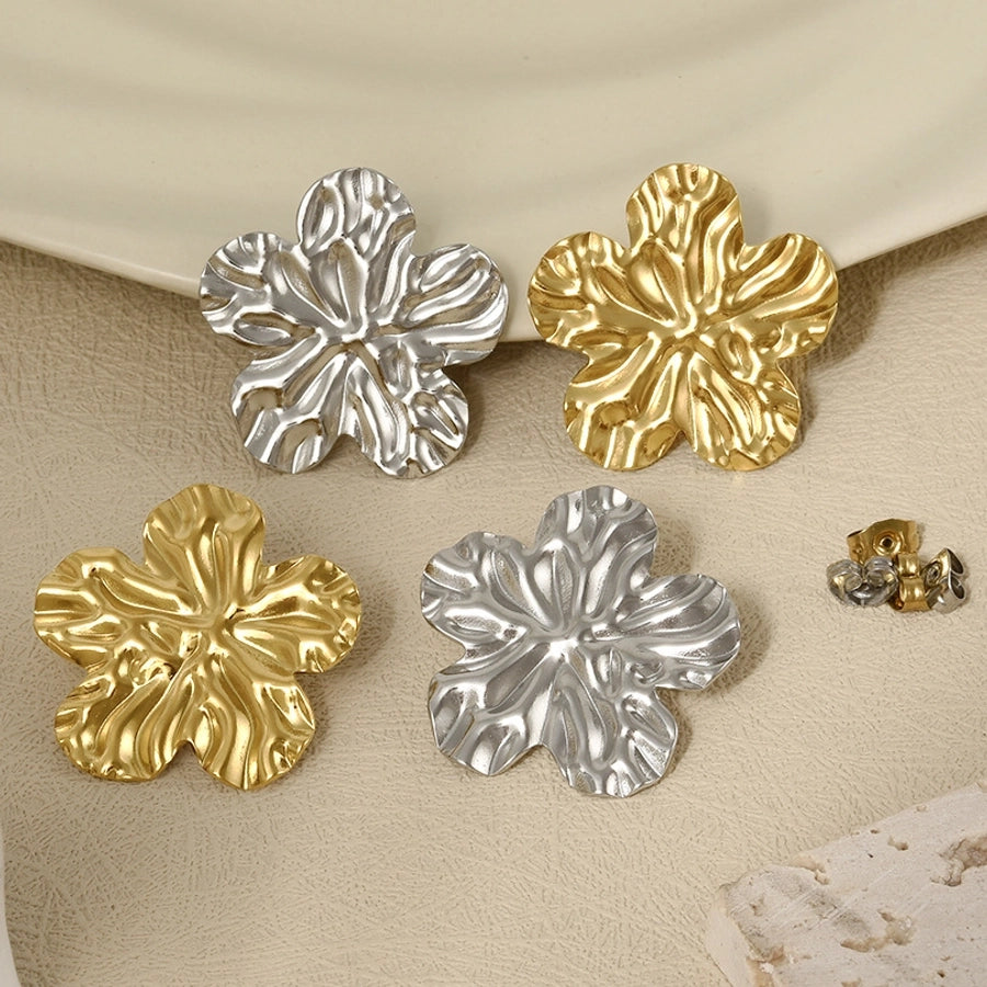 1 Pair Basic Simple Style Flower Plating 304 Stainless Steel Ear Studs