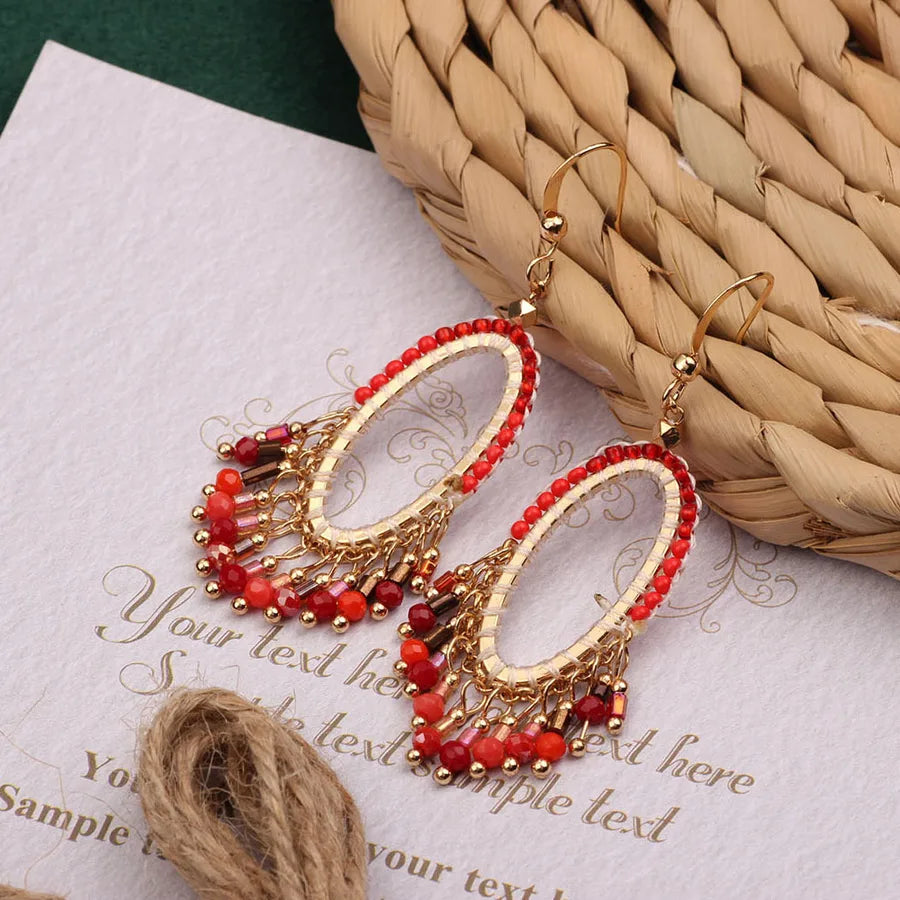 bohemian sector synthetic gemstones shell copper tassel mesh women's ear hook