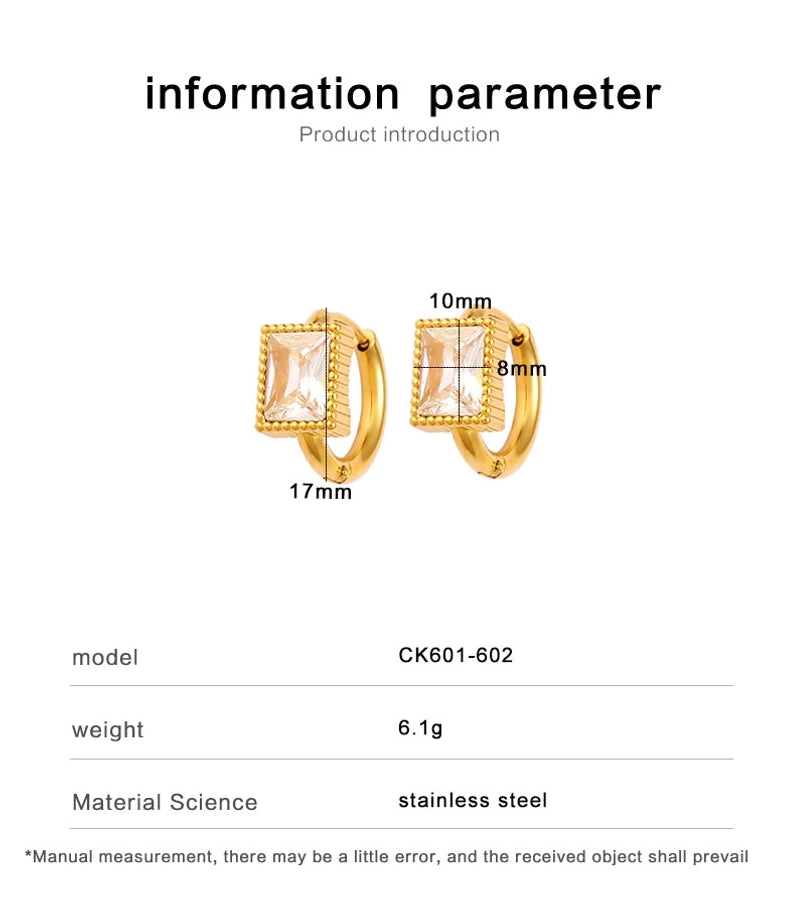 1 Pair Simple Style Rectangle Inlay 304 Stainless Steel 316 Stainless Steel  Rhinestones 18K Gold Plated Hoop Earrings