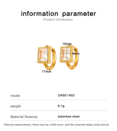 1 Pair Simple Style Rectangle Inlay 304 Stainless Steel 316 Stainless Steel  Rhinestones 18K Gold Plated Hoop Earrings