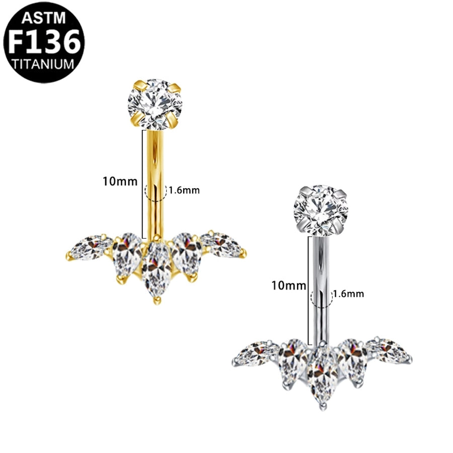 1 Piece Belly Rings Glam Shiny Butterfly Pure Titanium Aluminium Alloy Zircon 14K Gold Plated White Gold Plated