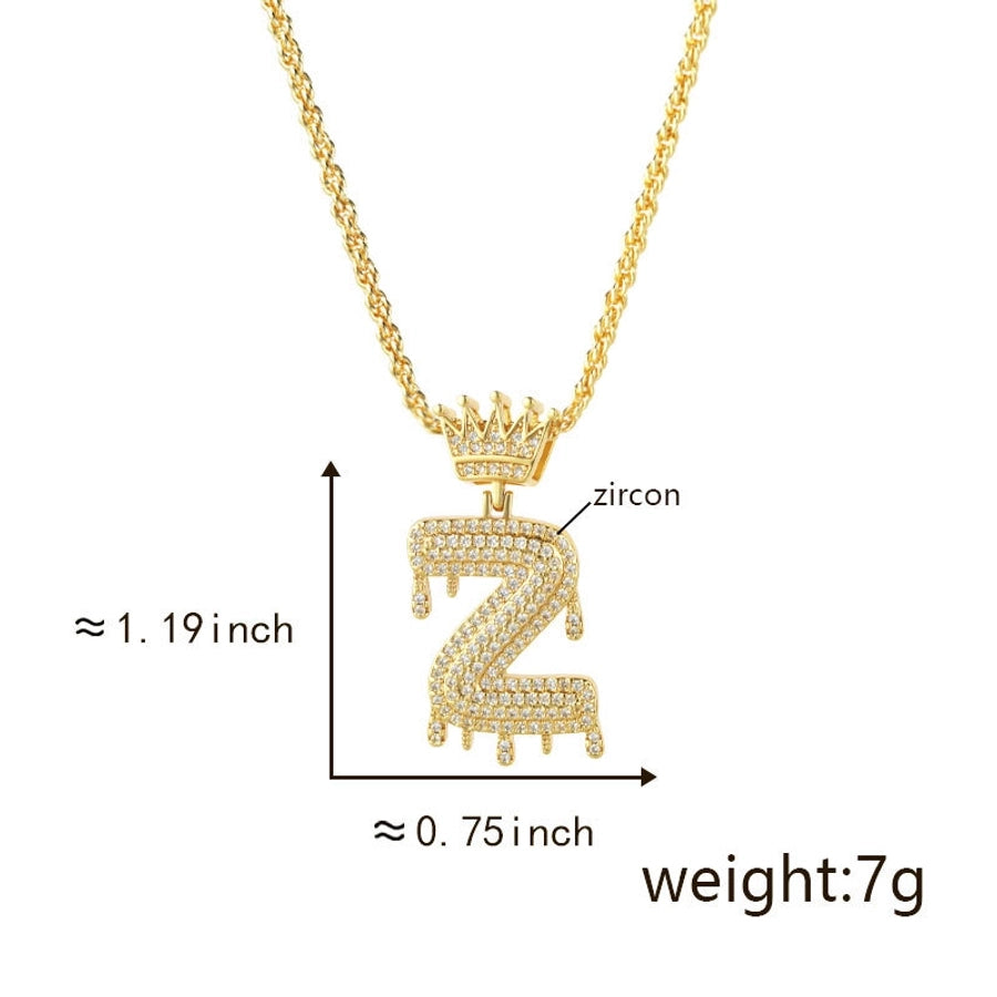 Copper Hemp flowers chain 18K Gold Plated Letter Zirconia Pendant Necklace