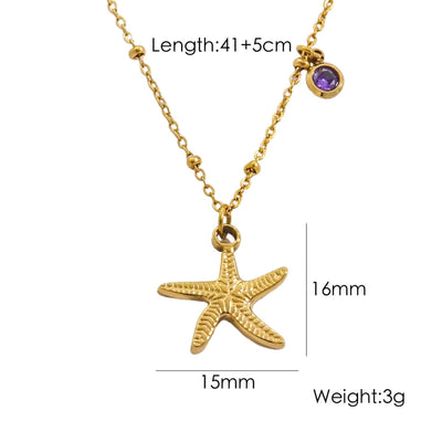 Jewelry Marine Style Starfish Conch Dolphin Titanium Steel Inlaid Gemstone Pendant Necklace