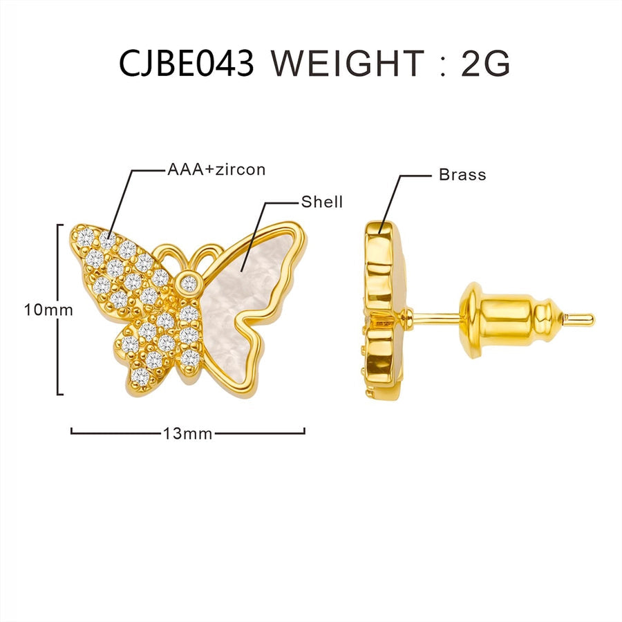 1 Pair Fairy Style Elegant Novelty Butterfly Inlay Copper Shell Zircon Ear Studs