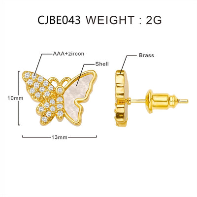 1 Pair Fairy Style Elegant Novelty Butterfly Inlay Copper Shell Zircon Ear Studs