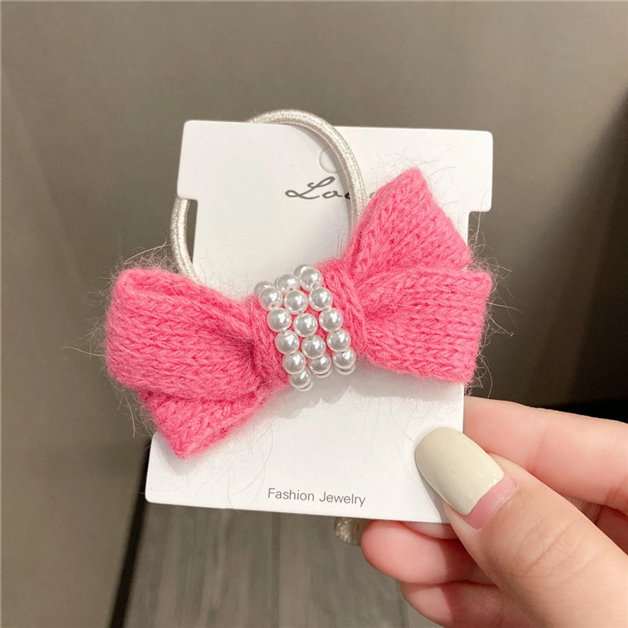 autumn and winter new bow wool simple headband female online influencer ins rubber band female hair tie pearl tie waist hair ring