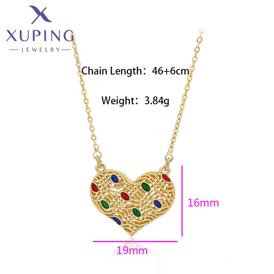 Copper 18K Gold Plated Inlay Heart Shape Artificial Gemstones Necklace