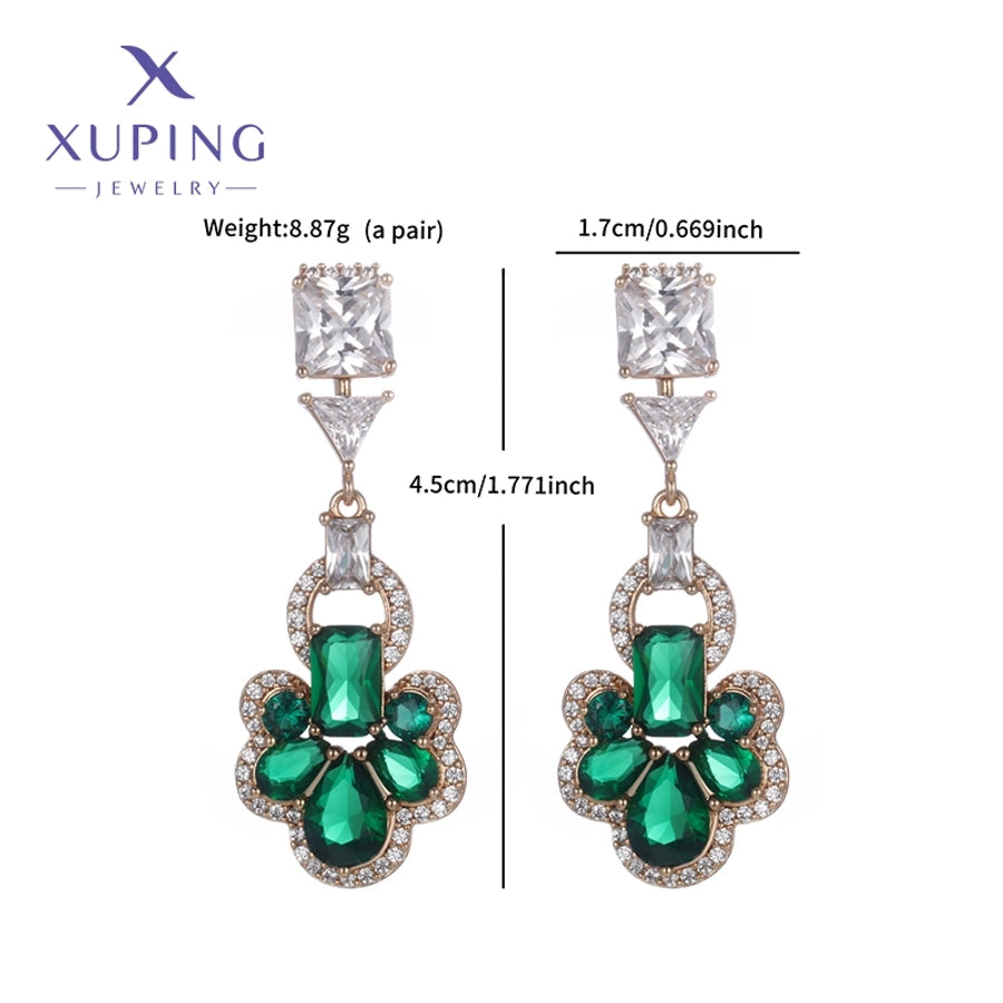 1 Pair Elegant Flower Plating Copper Artificial Gemstones 18K Gold Plated Drop Earrings