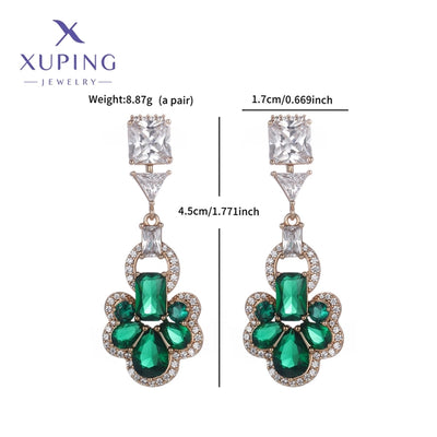 1 Pair Elegant Flower Plating Copper Artificial Gemstones 18K Gold Plated Drop Earrings