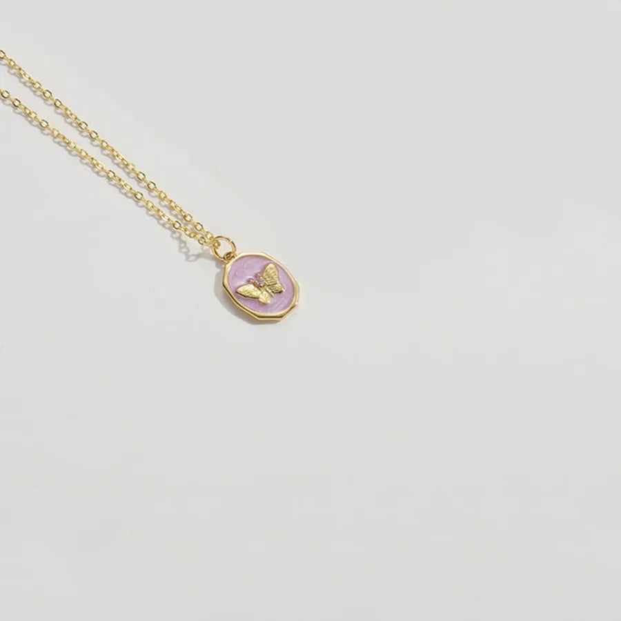 Copper 14K Gold Plated Enamel Butterfly Pendant Necklace