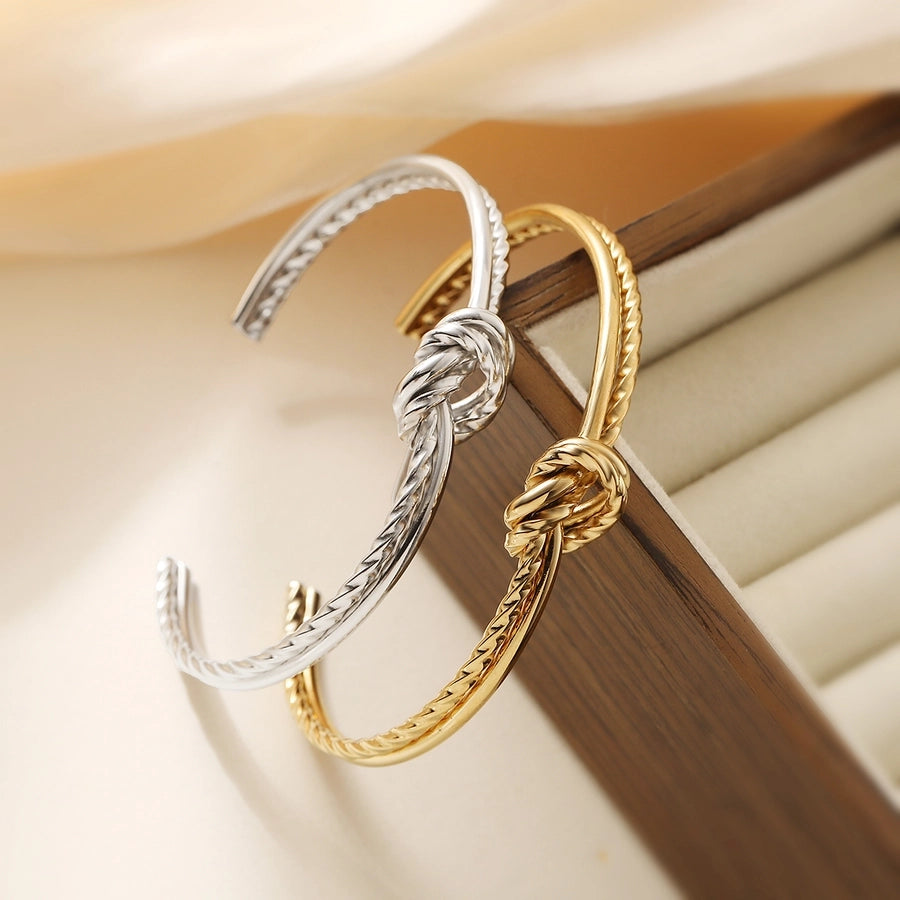 Retro Simple Style Commute Knot 304 Stainless Steel Cuff Bracelets In Bulk