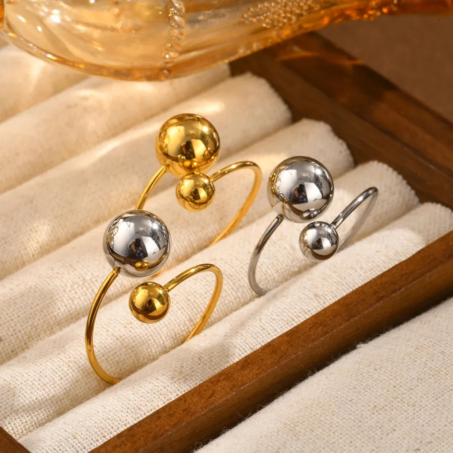 Wholesale Jewelry IG Style Color Block Ball Solid Color 304 Stainless Steel 18K Gold Plated Plating Adjustable Ring