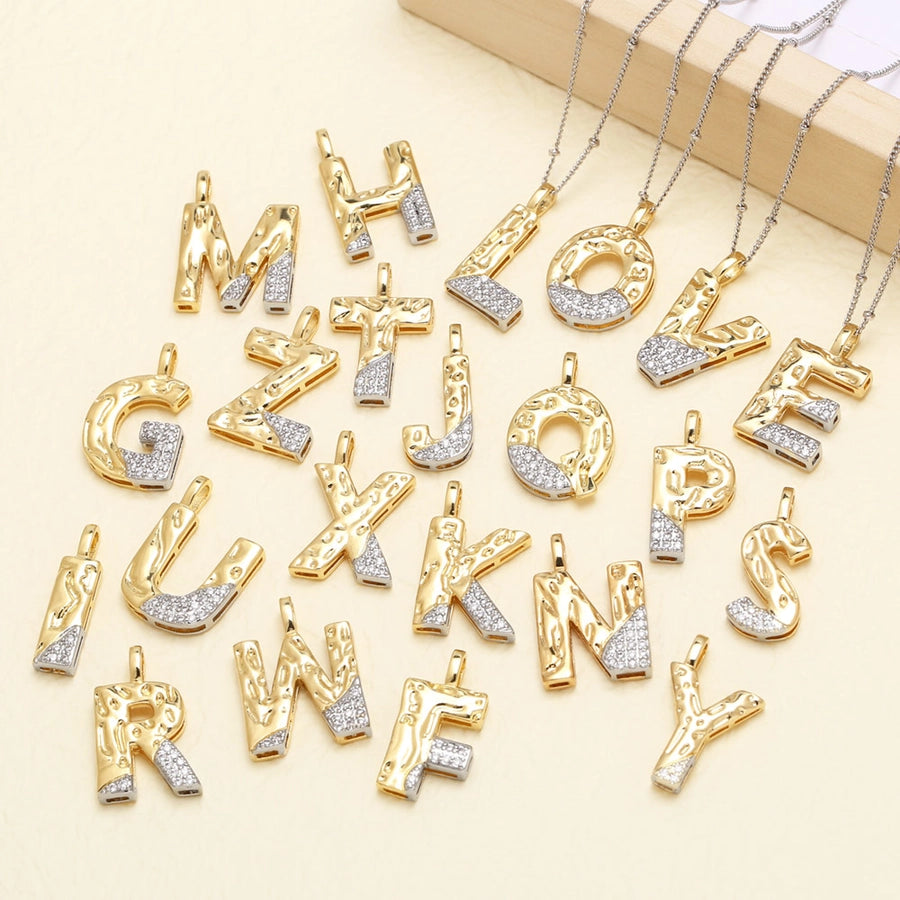 Jewelry Modern Style Simple Style letter 201 Stainless Steel Copper Zircon 18K Gold Plated Mixed Metal Inlay Pendant Necklace
