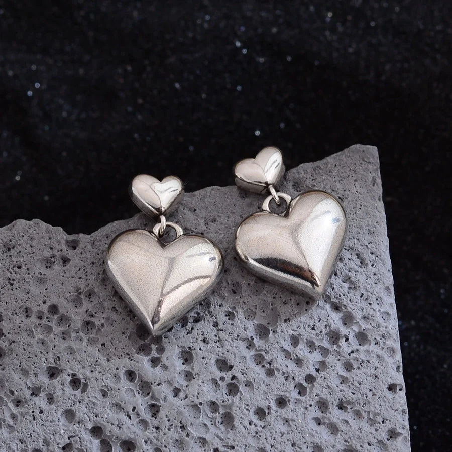 1 Pair Simple Style Heart Shape Copper Drop Earrings