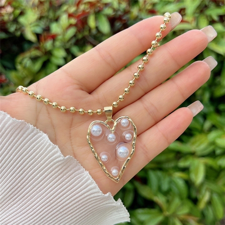 1 Piece Copper Plating 18K Gold Artificial Pearl Hollowed-out Original Design Love Star Pendant Necklace Original Cross-Border New Fashion Noble Suitable for Mother's Day Valentine's Day Gift