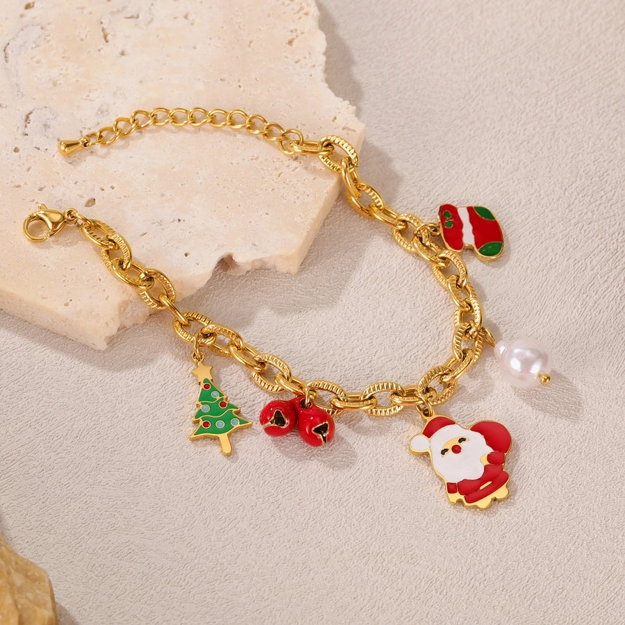 Simple Style Christmas Tree Santa Claus Christmas Socks 304 Stainless Steel cable chain Bracelets In Bulk