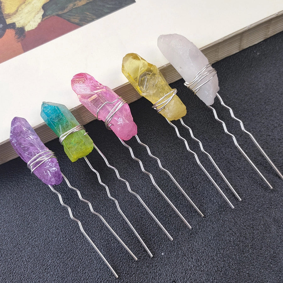 women's ig style geometric alloy handmade inlay crystal hairpin