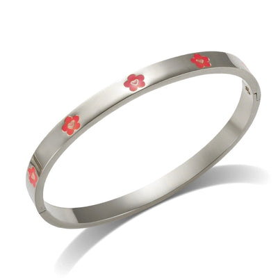 Elegant Heart Shape Flower Titanium Steel Bangle In Bulk