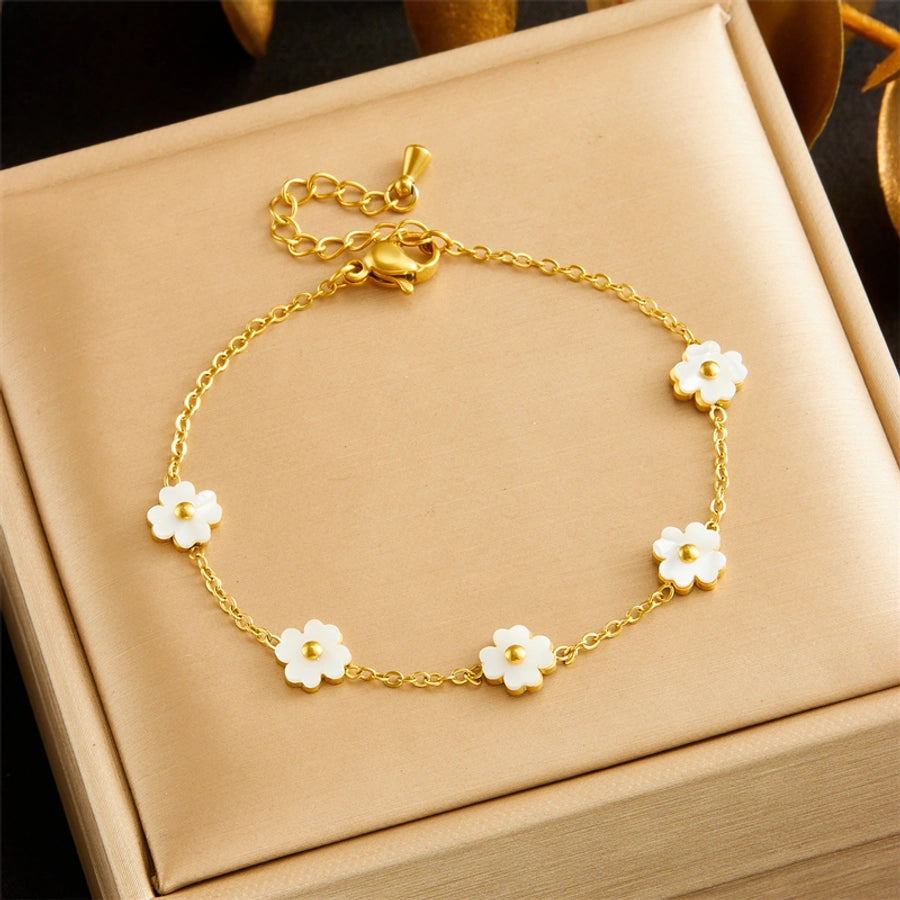 Vintage Style Flower 304 Stainless Steel White shell Bracelets In Bulk