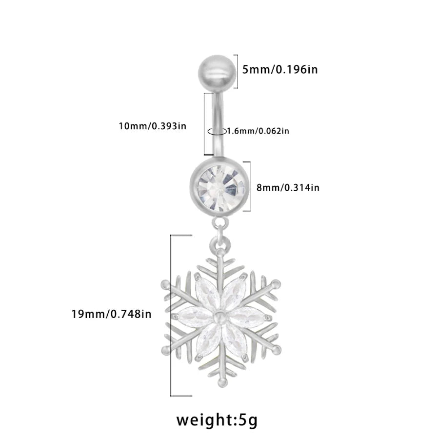 1 Piece Belly Rings Sexy Classic Style Snowflake 316 Stainless Steel  Alloy Plating Rhinestones Glass 18K Gold Plated White Gold Plated